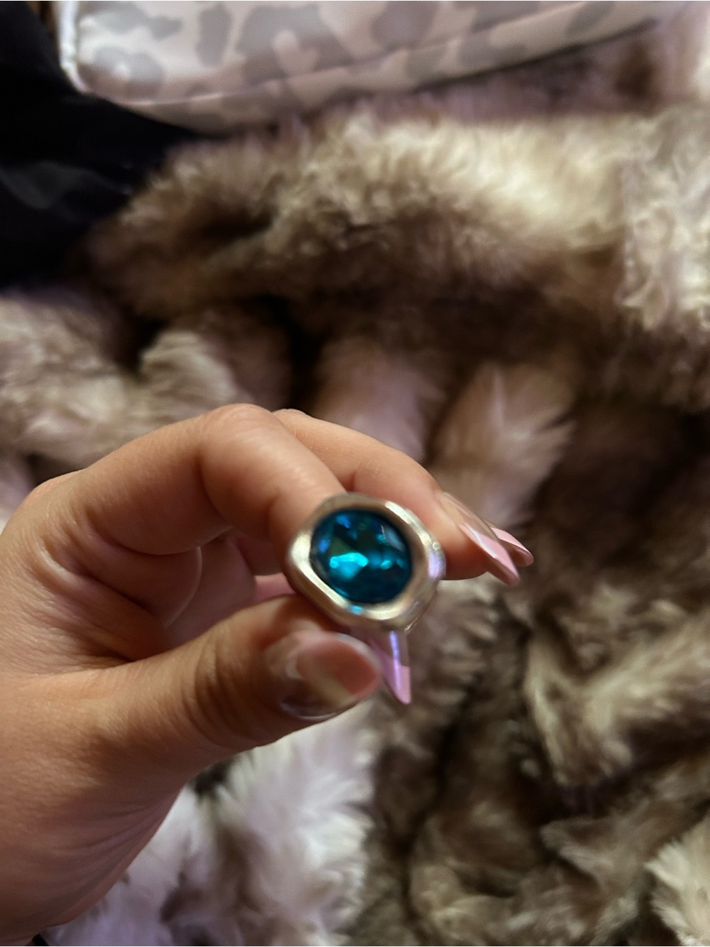 Silver Ring with Blue Gemstone - Women's Jewelry